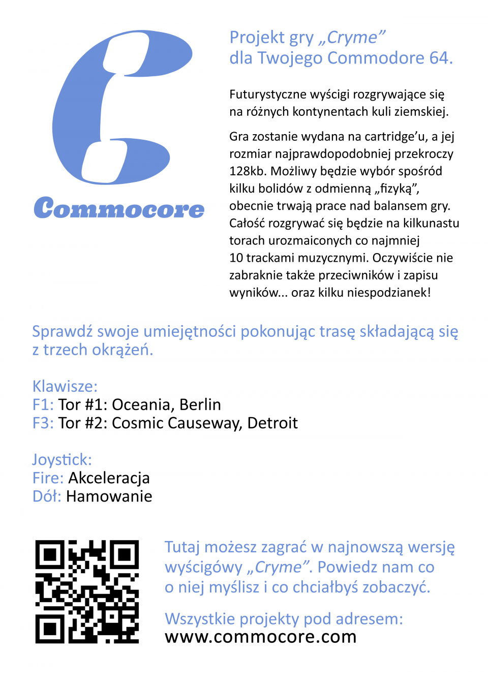 Instructions how to play the game with Commocore's old logo