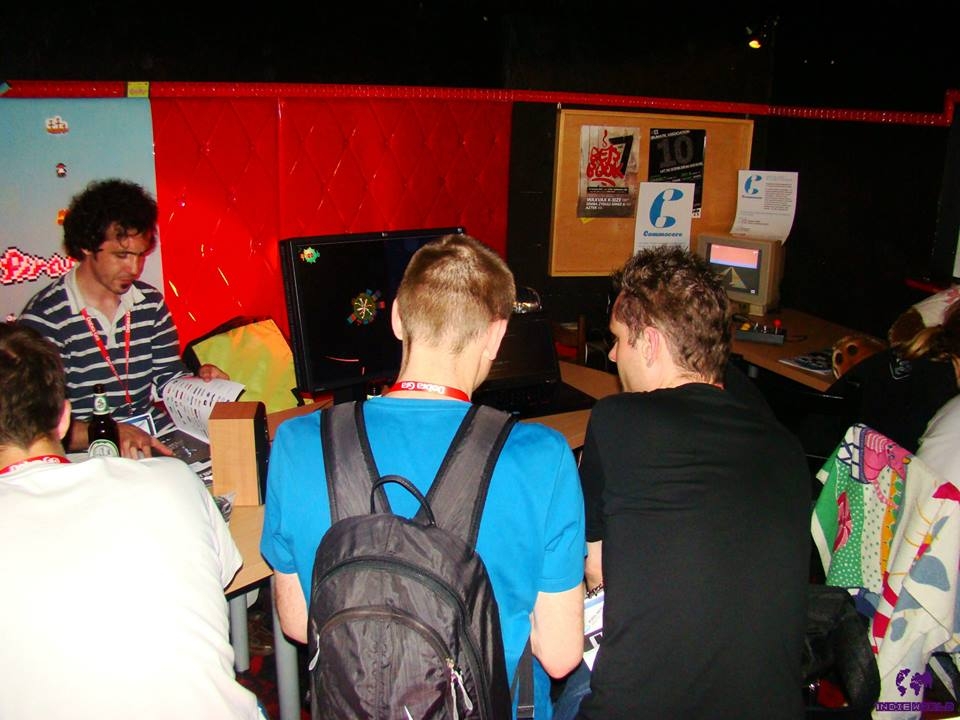 Cryme game running on the real thing (right) and Rezoner - a great mate we met there (left)